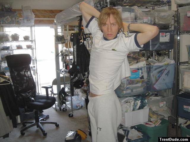 male wearing grey sweat pants