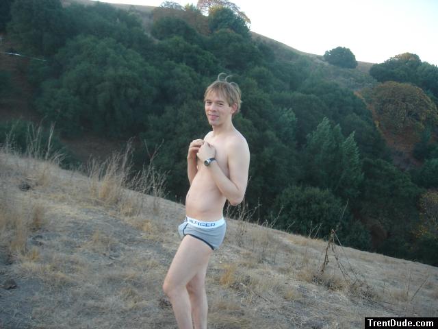 On a hillside in Tommy Hilfiger action brief underwear