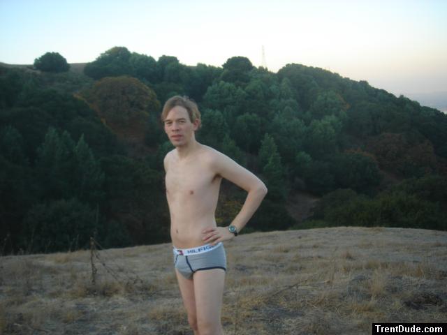 On a hillside in Tommy Hilfiger action brief underwear