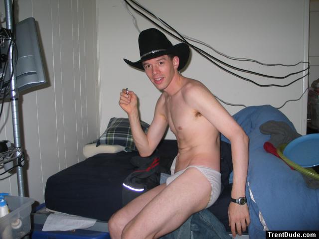 White bikini briefs (Life Brand) - wearing cowboy hat