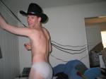 White bikini briefs (Life Brand) - wearing cowboy hat