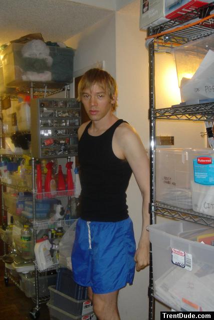 black wifebeater (for sale) and blue lycra shorts