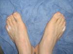 feet after spraying some power to keep them from stinking during a workout