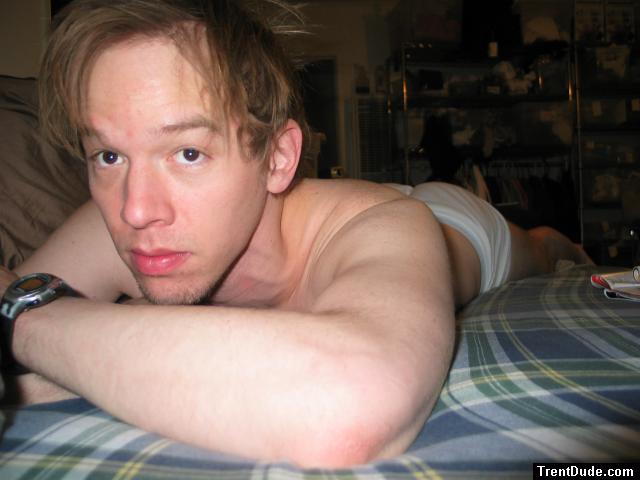 Relaxing in bed with Tightey whteys with a goatee