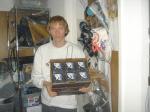 Trent with blueberries (diet).  Behind trent is several of his workout shoes