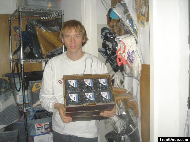 Trent with blueberries (diet).  Behind trent is several of his workout shoes
