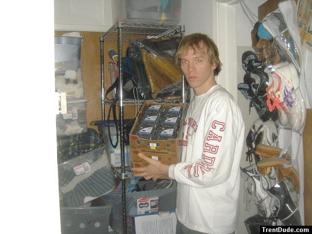 Trent with blueberries (diet).  Behind trent is several of his workout shoes