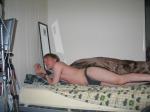 Grey thong in bed