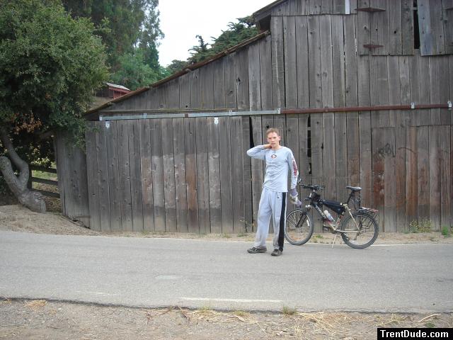 Biking on the farm.  He did 15 miles that day chasing the cows and got all dirty.