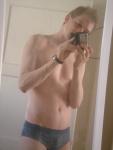 Trent in blue Patagonia camping underwear