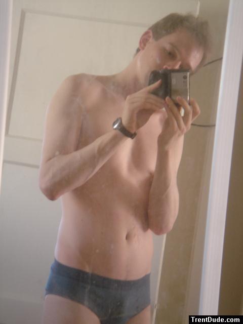 Trent in blue Patagonia camping underwear