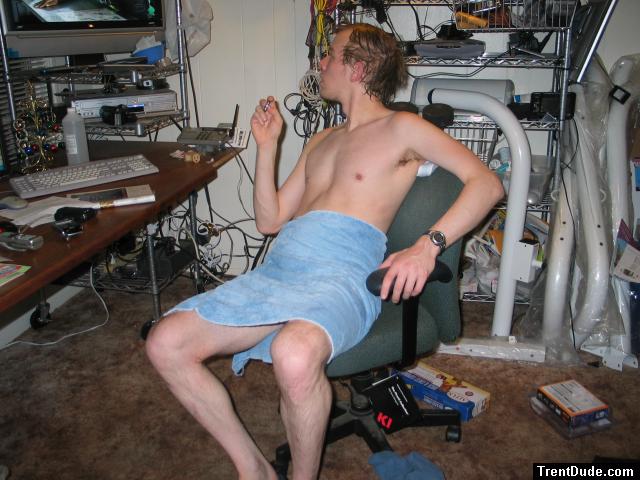 Watching TV in a towel after a shower