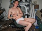 Dude Relaxing in Hanes White Brief Underwear
