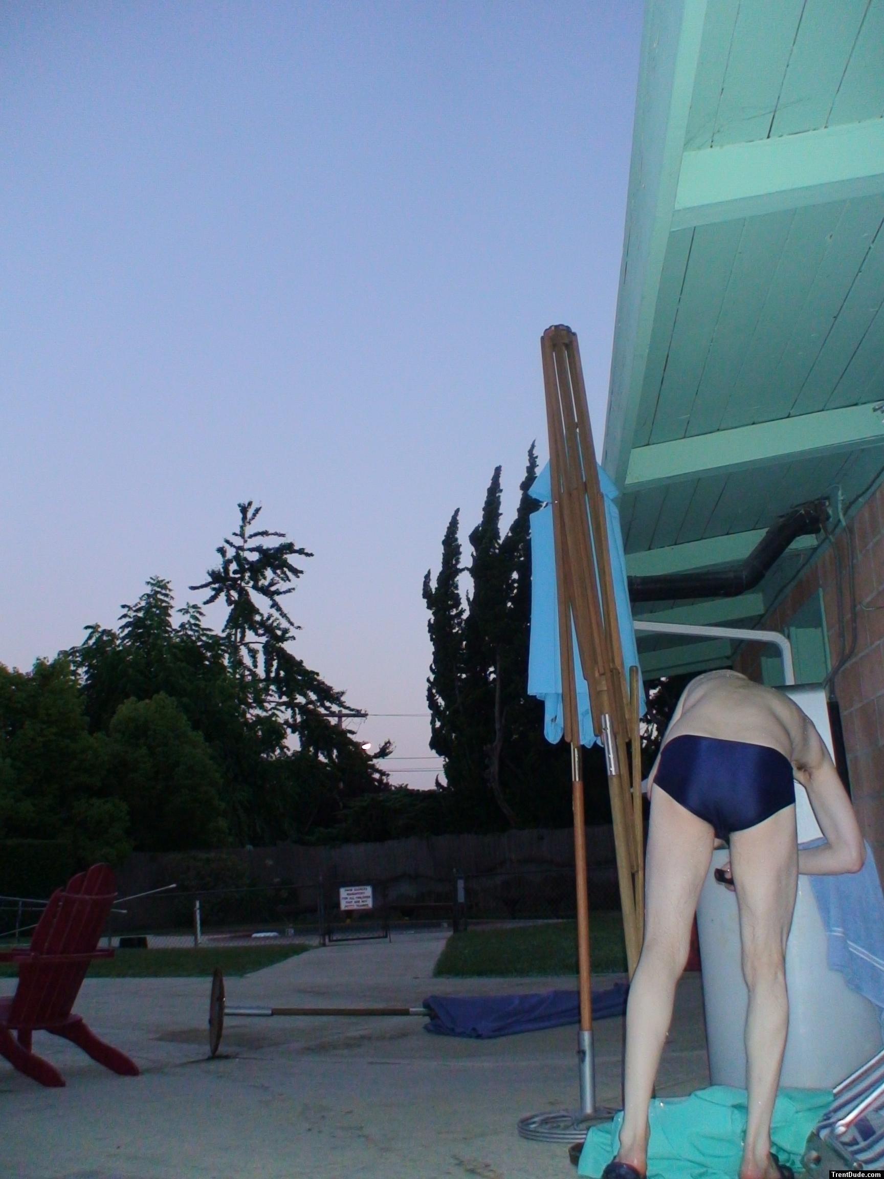 Checking out the lost and found - Blue speedo (rear)