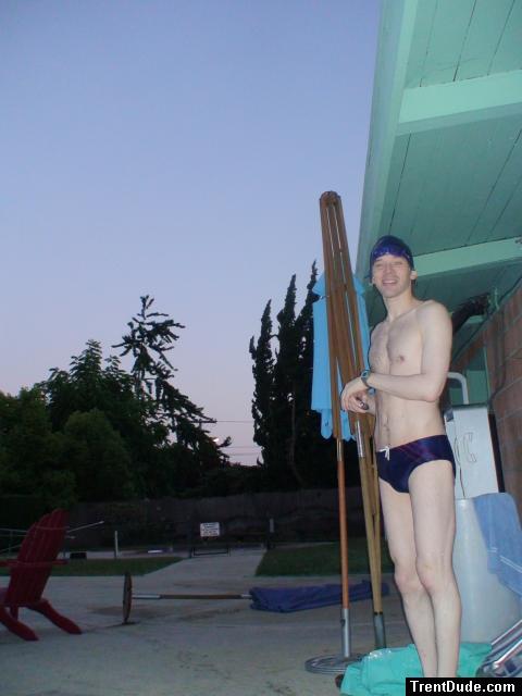 Blue Speedo and swim cap