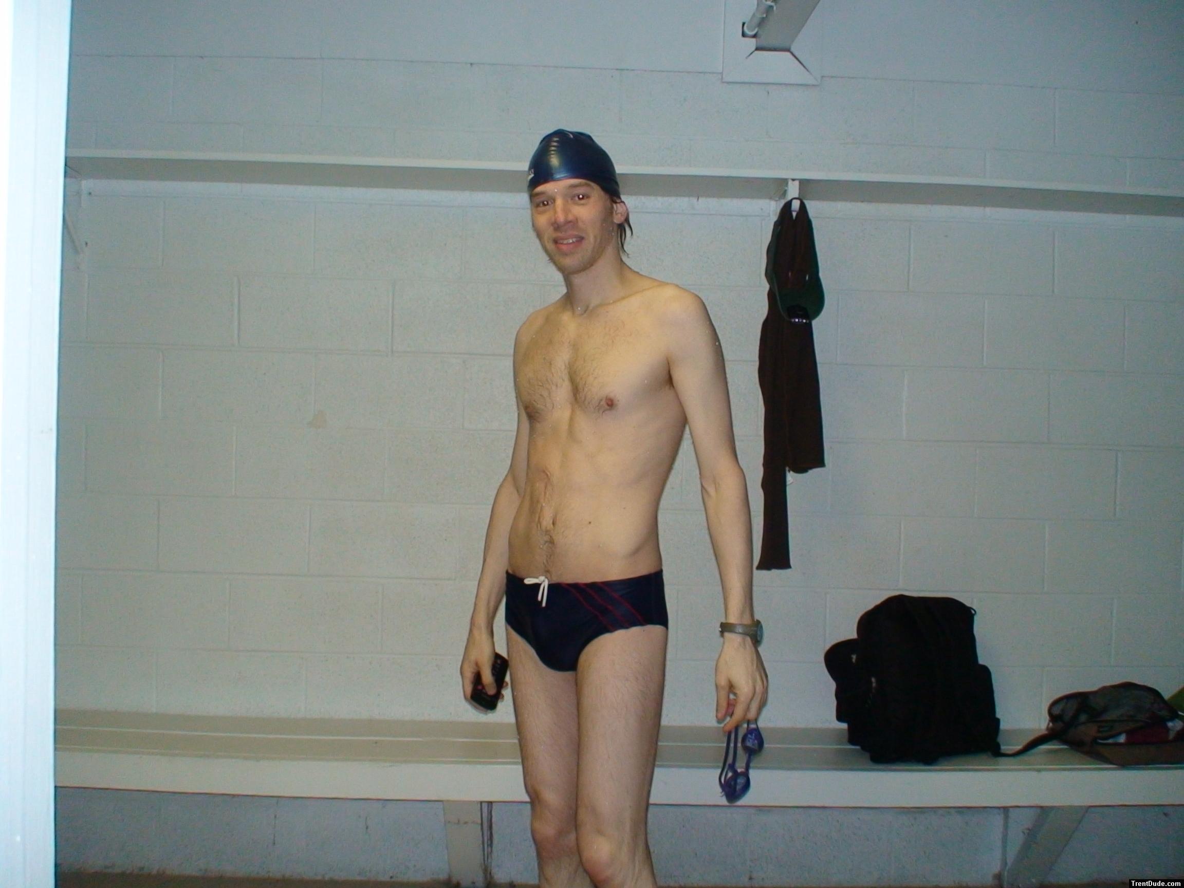 Blue Speedo and swim cap