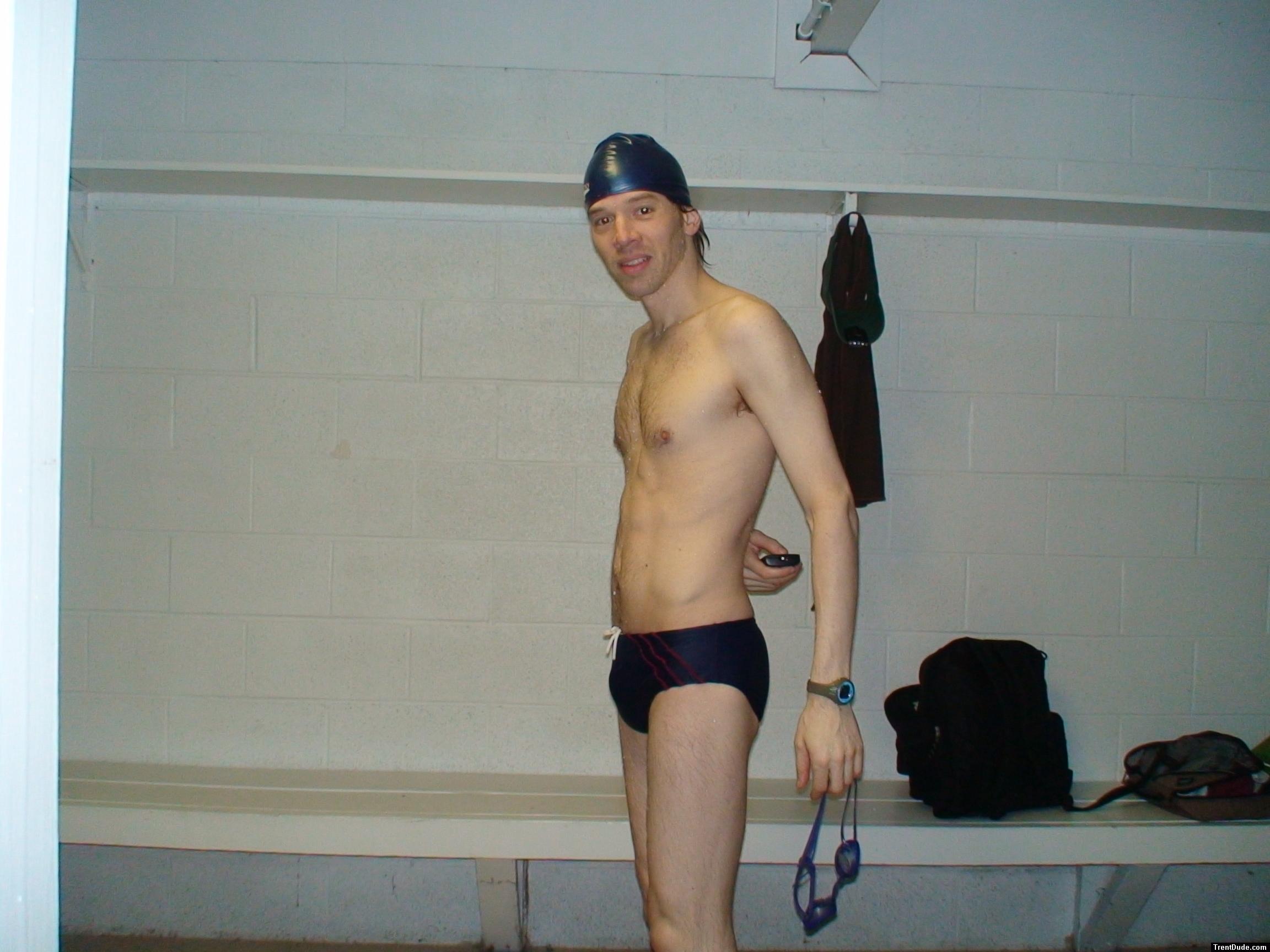 Blue Speedo and swim cap