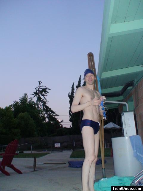 Blue Speedo and swim cap
