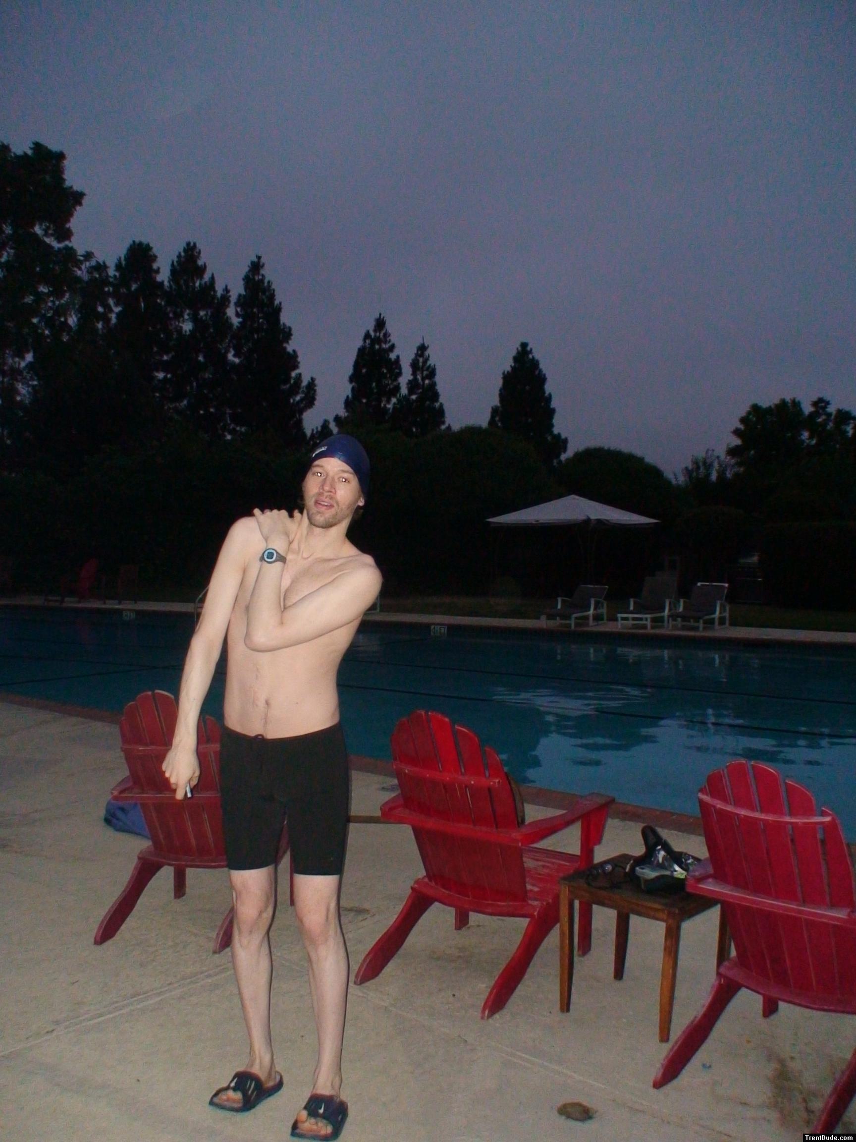 Black swim jammer and beard