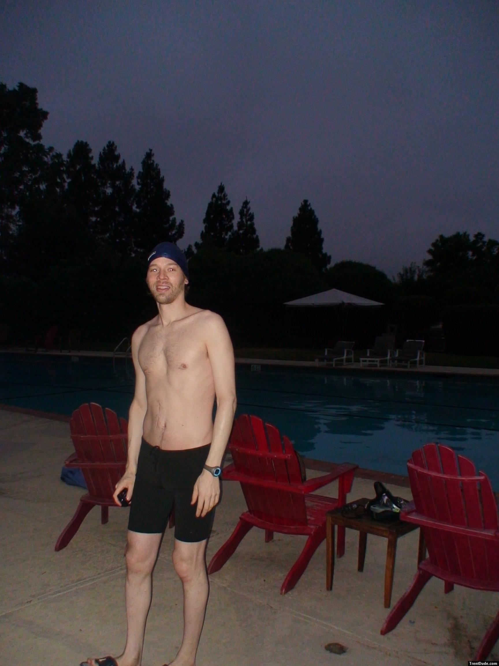 Black swim jammer and beard