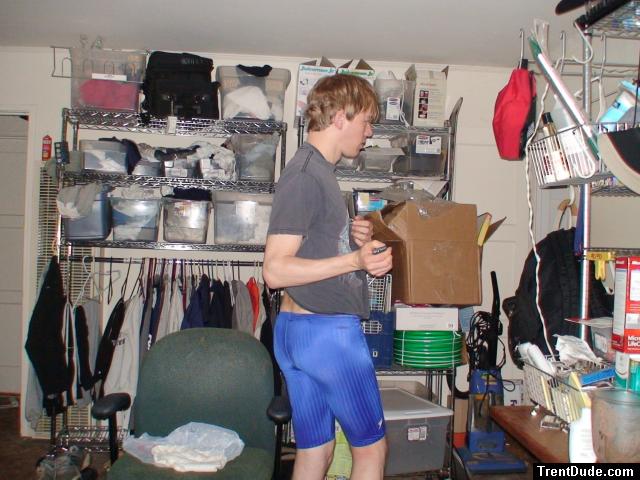 Blue Speedo jammer Swim trunks (butt)