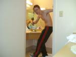 Smiling in Addidas Sweat Pants