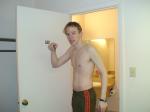 Shirtless in sweat pants