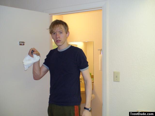 Wearing a blue shirt