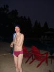 Red Speedo Aquablade swim brief, dirty face