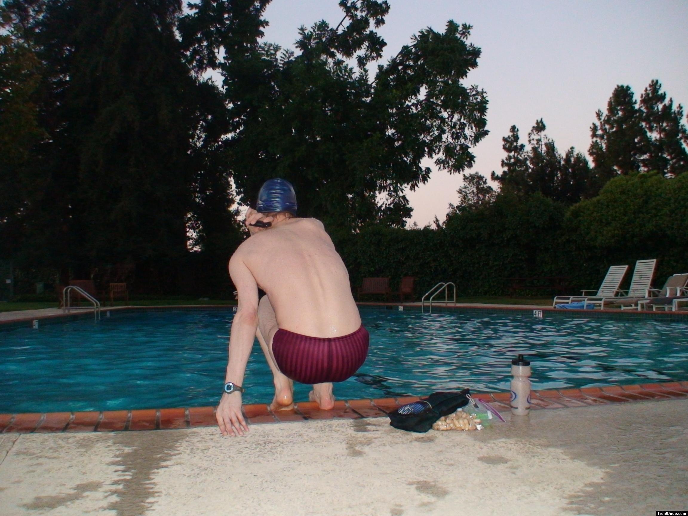 Red Speedo Aquablade swim brief (rear)