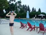 Calvin Klein swim boxers at the pool, swim cap