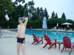 Calvin Klein swim boxers at the pool and swim cap
