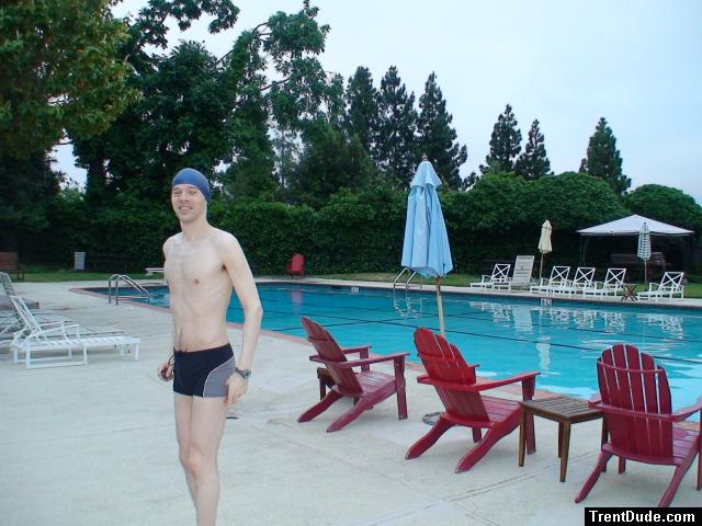 Calvin Klein swim boxers at the pool, swim cap (smile)