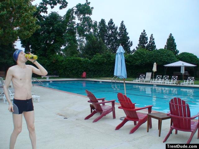 Calvin Klein swim boxers at the pool, swim cap