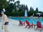 Calvin Klein swim boxers at the pool, swim cap