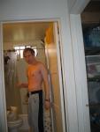 Shirtless in some sweat pants from Wal-Mart