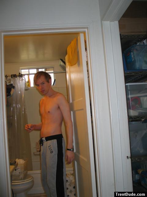 Shirtless in some sweat pants from Wal-Mart