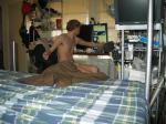 At the computer in undewear (stretching)