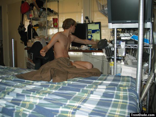 At the computer in undewear (stretching)