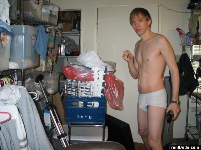 At home in white hanes tightey whitey