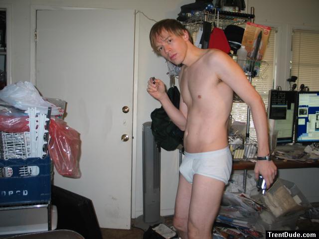 At home in white hanes tightey whitey