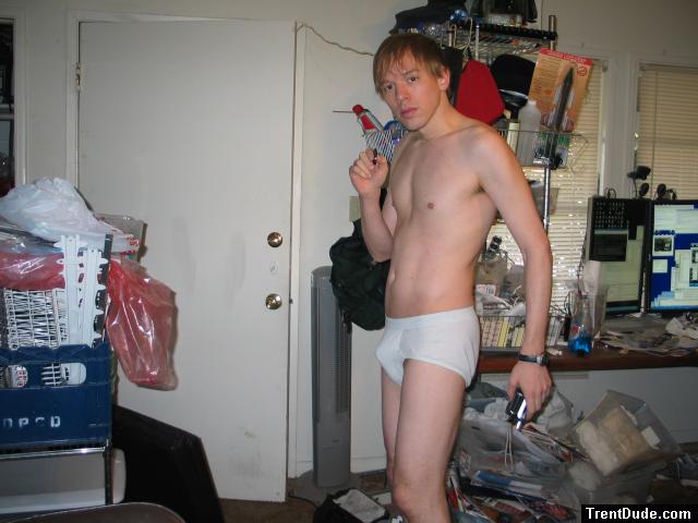 At home in white hanes tightey whitey