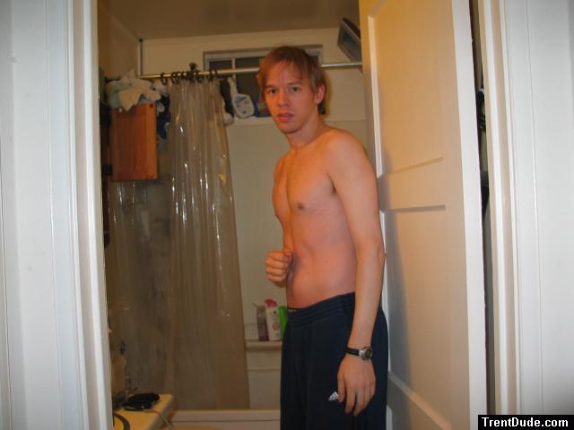 Sweat pants & shirtless (getting ready to shower)