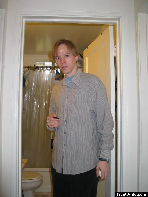Tan button up shirt, long hair
