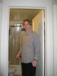 Tan button up shirt, long hair