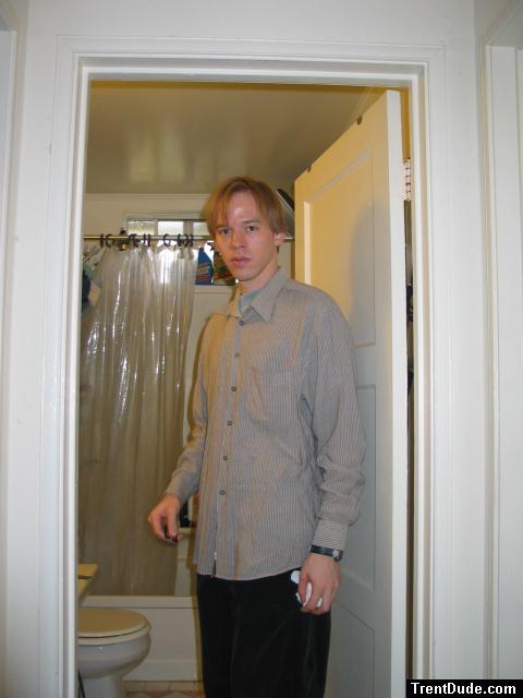 Tan button up shirt, long hair