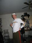 Green sweat pants and white long t-shirt, Green bay hat