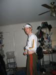 Green sweat pants and white long t-shirt, Green bay hat