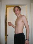 shirtless and medium long hair, Ralph Lauren Polo courdouroy pants