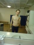 Nike swim jammer in a locker room